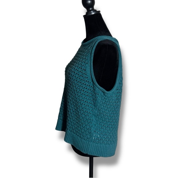 A.N.A Elegant High Neckline Dark Teal Sleeveless Crochet Knit Tank Top Sweater - Picture 7 of 15
